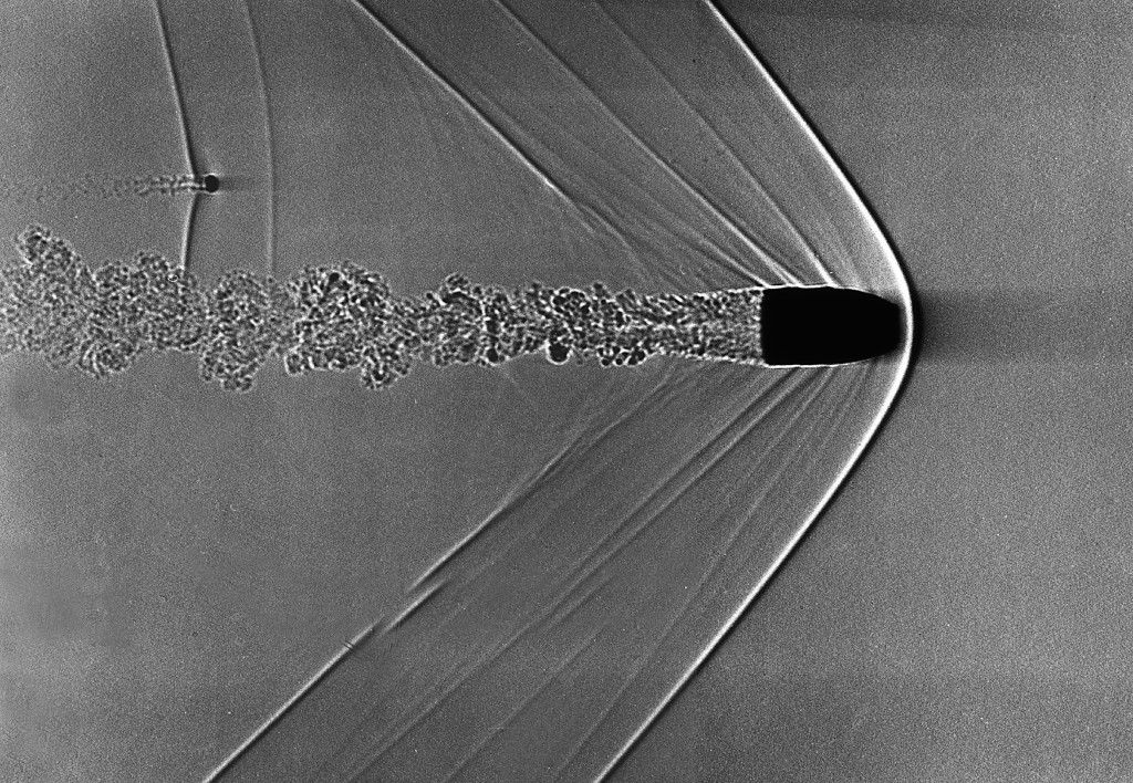 A bullet passing through the sound barrier
